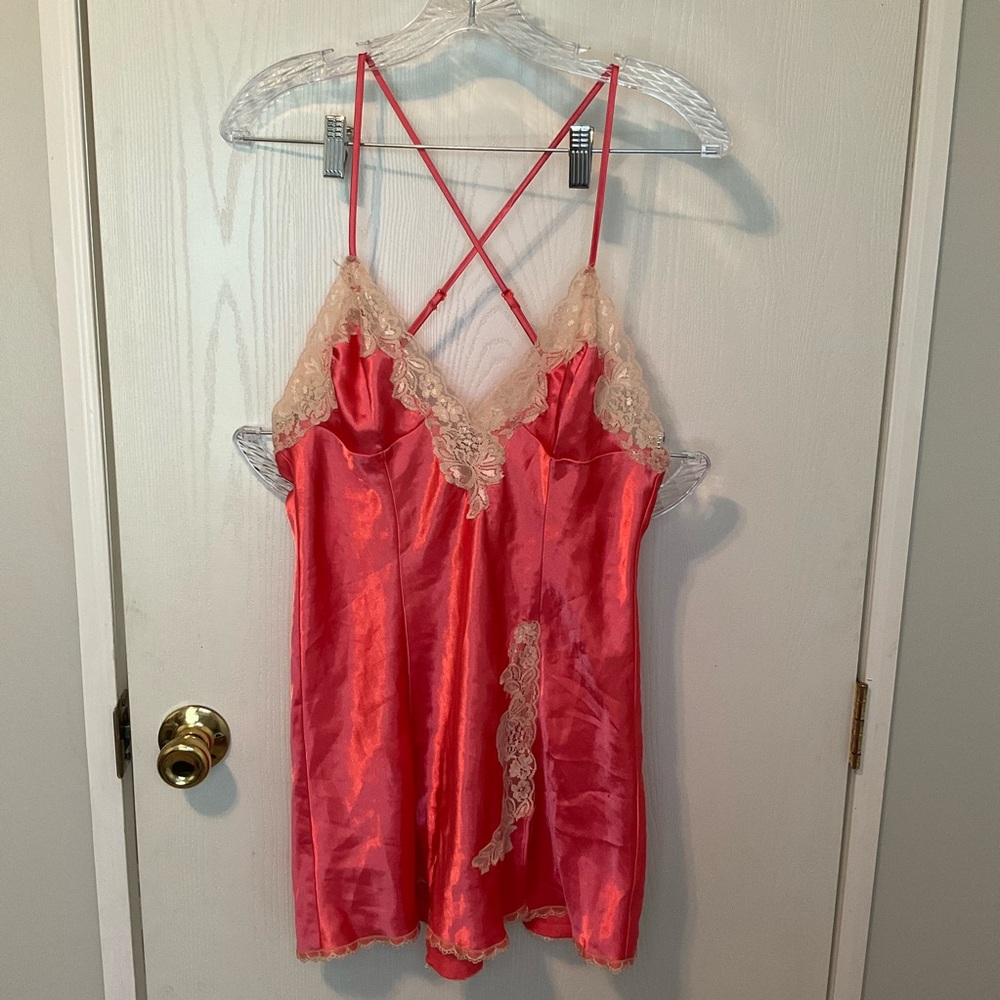 Frederick's of Hollywood Coral Chemise with Cream Lace